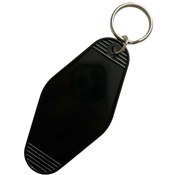 Black Motel Room Style Keychain Holographic print says “Boss Babe” - Picture 3 of 3